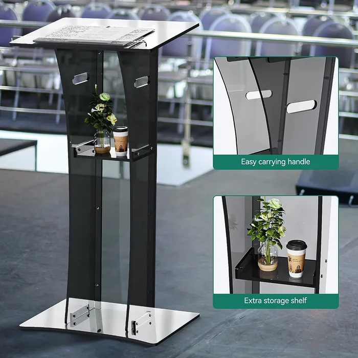 Moasis Acrylic Podium Stand with Reading Surface and Storage Shelf