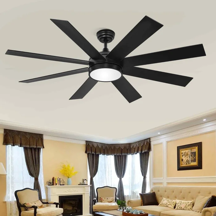 Moasis Matte Black 60-in 8-Blade Ceiling Fan with LED Light and Remote Control – 60″