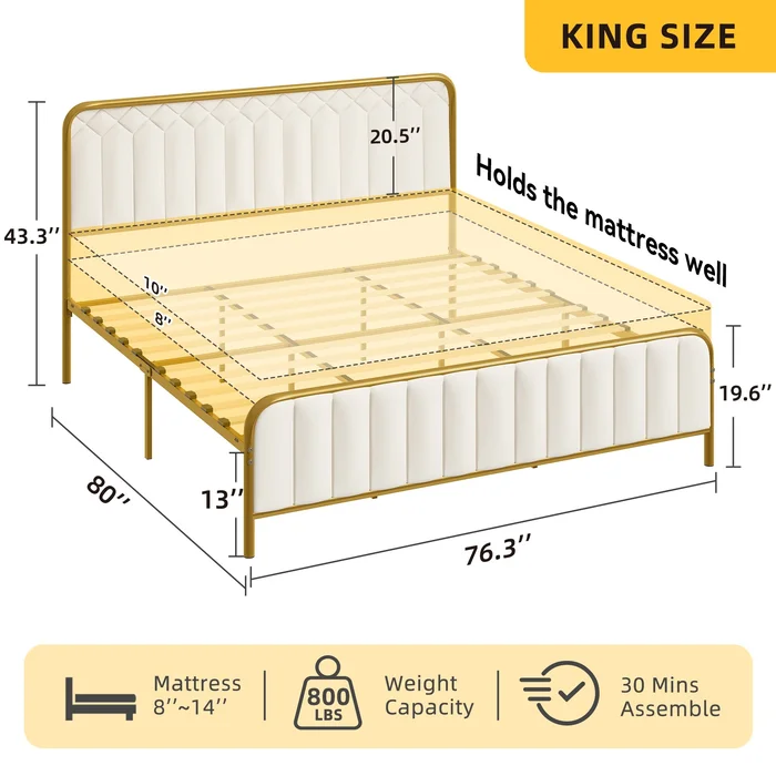Moasis Platform Bed Frame Wooden Slats Mattress Foundation with Upholstered Tufted Headboard