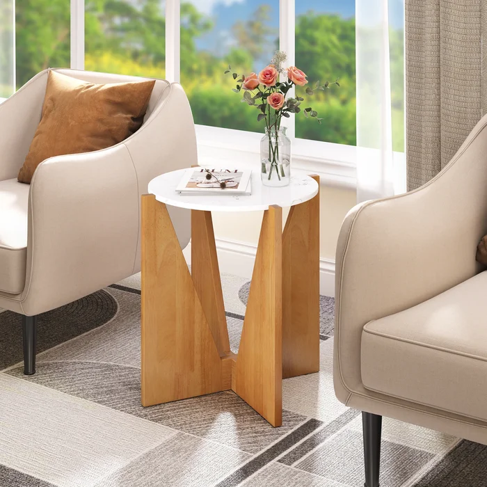 Modern Faux Marble Round Side Table – 19.7″L x 19.7″W x 23.6″H