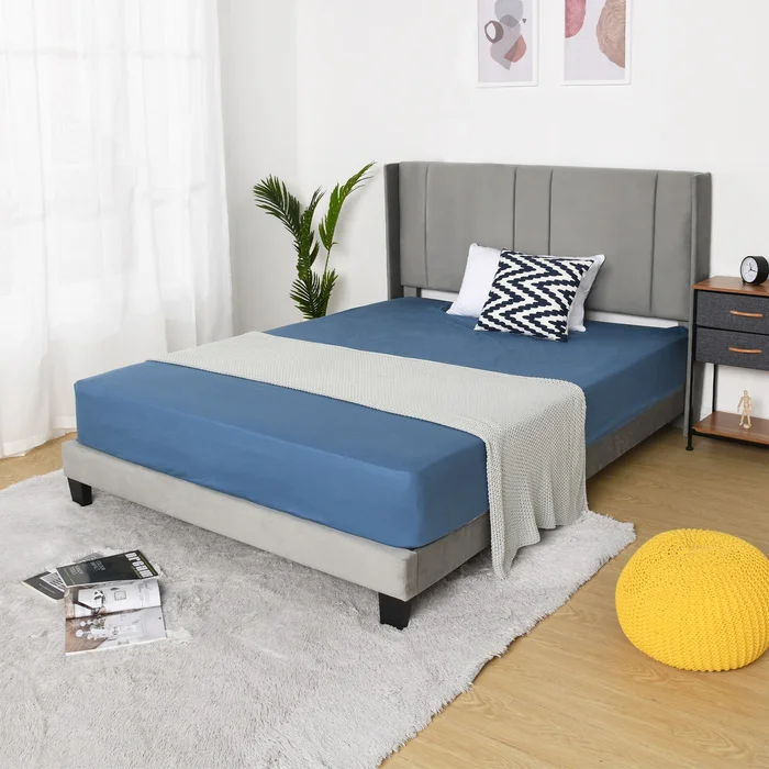 Modern Full Upholstered Platform Bed Frame with Wingback Headboard