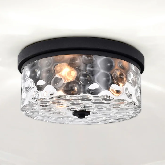 Moira 12 Inch Modern Matte Black Glass Shade Flush Mount with 2-Light