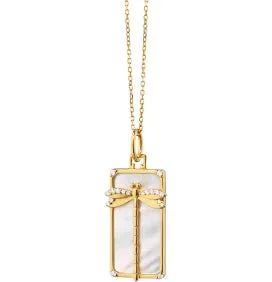 Monica Rich Kosann 18K Yellow Gold MOP Dragonfly Charm On 17″ Chain