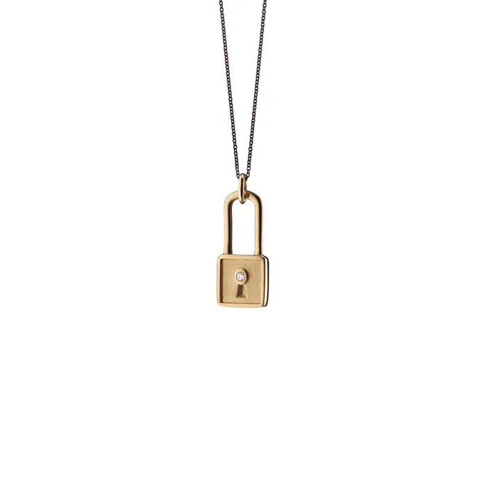 Monica Rich Kosann 18K Yellow Gold Square Lock Charm Necklace