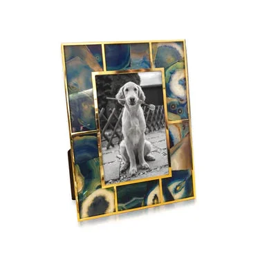 Monica Rich Kosann Blue Agate With 24K Gold Plate 8*10 Frame
