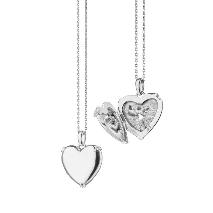 Monica Rich Kosann Sterling Silver Heart Locket W/White Sapphire Accents On 17″ Diamond Cut Chain