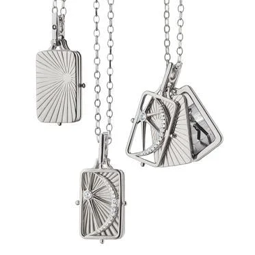 Monica Rich Kosann Sterling Silver Rectangular Sun, Moon & Stars Gate Two Image Locket On 32″ Small Belcher Chain