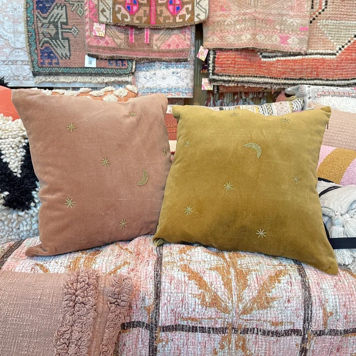 Moon + Stars Velvet Cushion- Terra