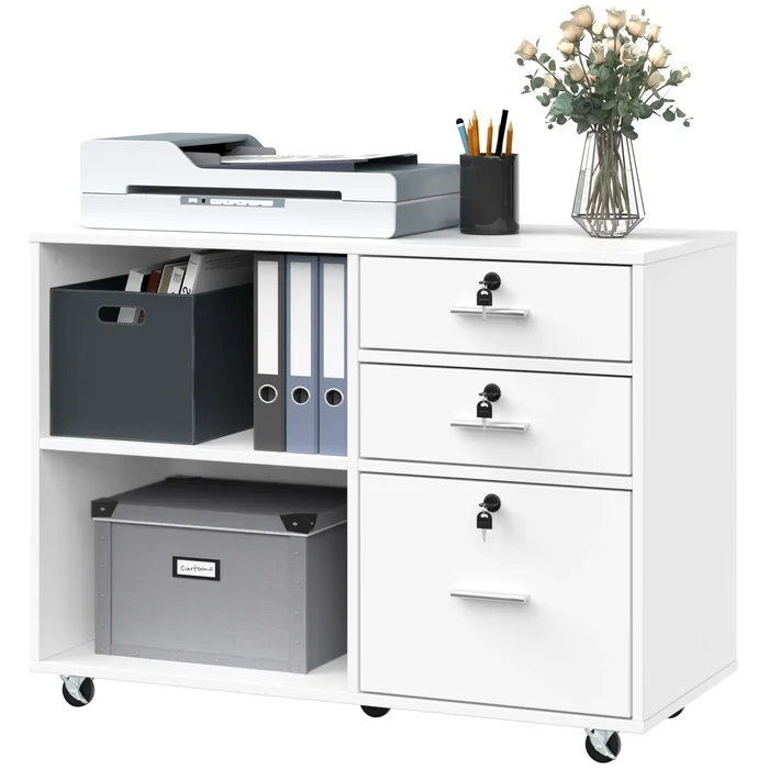 Morin Wood File Cabinet 3 Drawers Mobile Lateral Filing Cabinet Black Grey