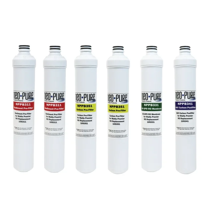 Neo-Pure RO Pure One Year Pre and Post filter Kit with Membrane Replacement For Watts Premier 531155
