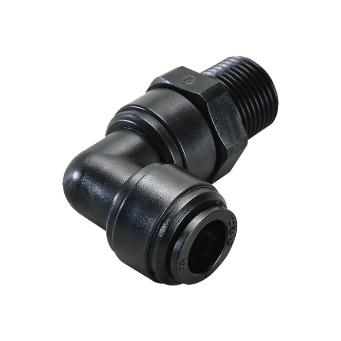 NeoFit – Acetal Black Male Elbow Swivel- 12mm tube OD x 1/2″BSPT