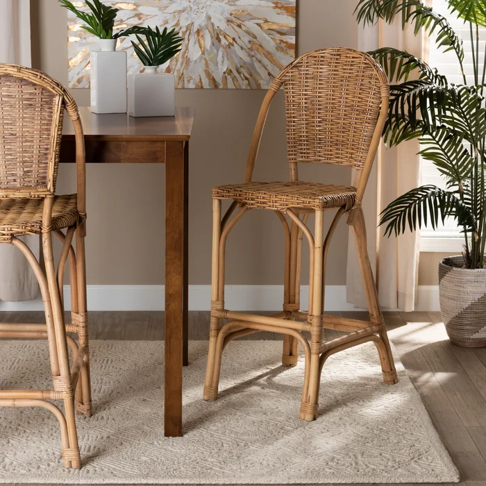 Neola Modern Bohemian Natural Rattan Bar Stool