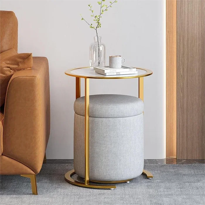 Nesting Side Table Round Sofa Table with Storage Ottoman