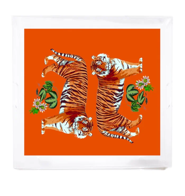 Nicolette Mayer Tiger Seeing Double Orange 18*18 Square Acrylic Tray