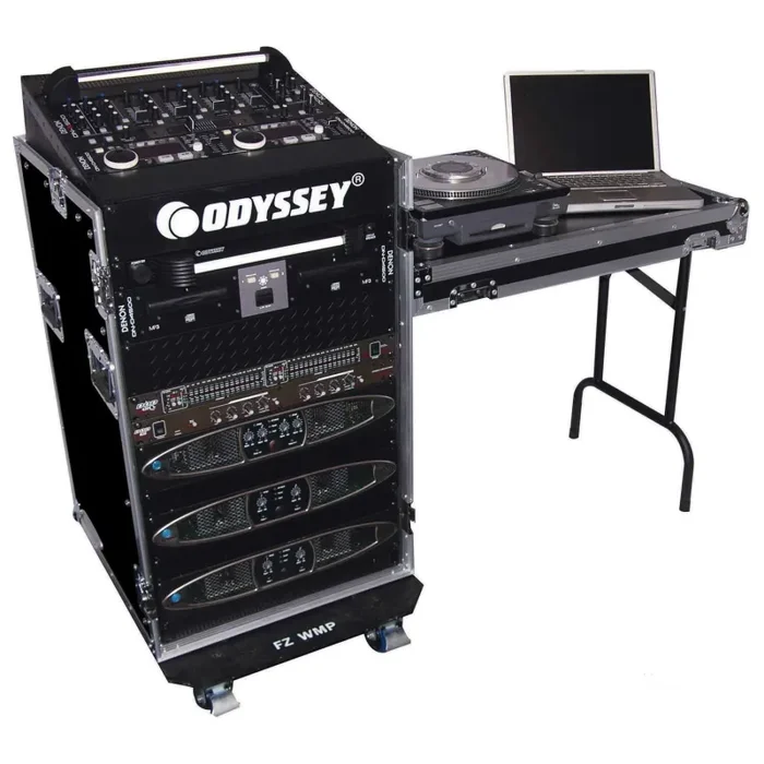 Odyssey FZ1116WDLX 11U Top Slanted 16U Vertical Pro Combo Rack with Side Table and Casters