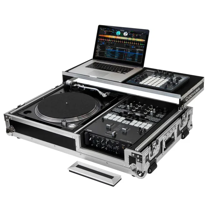 Odyssey FZGS1BM10W Reversible 10″ Format DJ Mixer and One Battle Position Turntable Coffin Flight Case with Glide Platform
