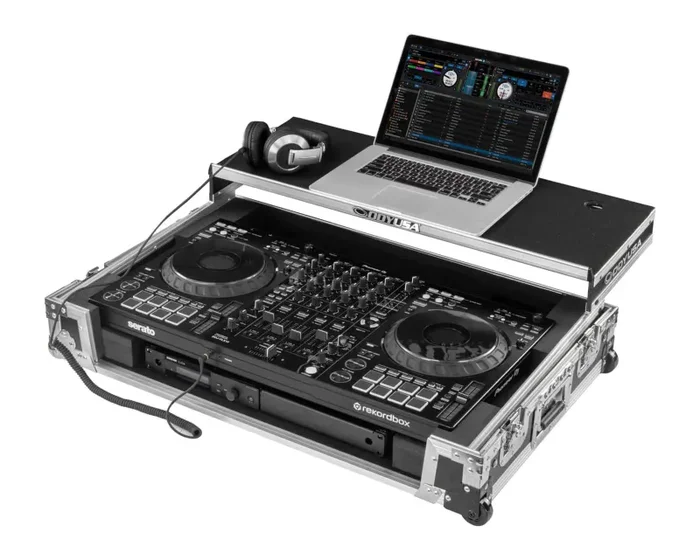 Odyssey FZGSDDJFLX10CW, 1U Flight Case for DDJ-FLX10 Controller with Glide Style Laptop Platform and Corner Wheels