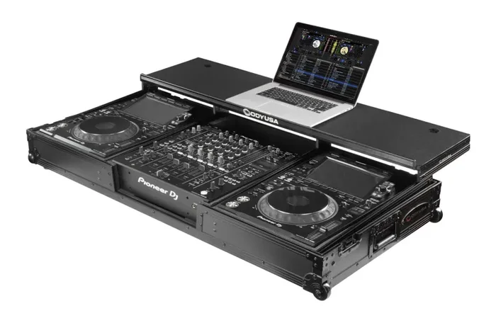 Odyssey FZGSDJMA9CDJWBL Glide Style DJ Coffin Flight Case with Wheels for DJM-A9 and CDJ-3000 or Similar Size Gear- Black Label