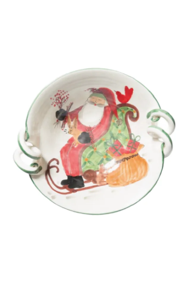 OLD ST. NICK HANDLED SCALLOPED BOWL W/SLEIGH