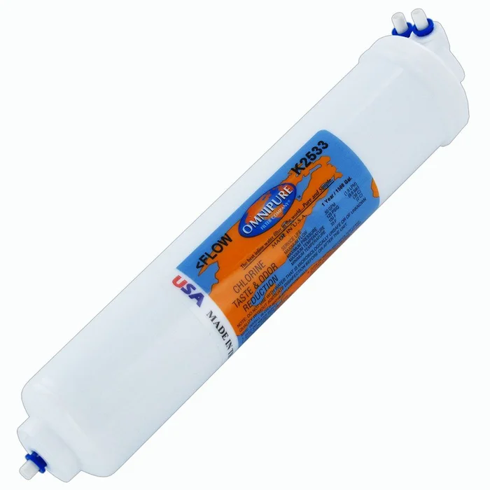 Omnipure Inline K2533-TS GAC Postfilter – 10″ x 2″ Filter – 1/4″ Quick Connect Tee (2 in/1 out)