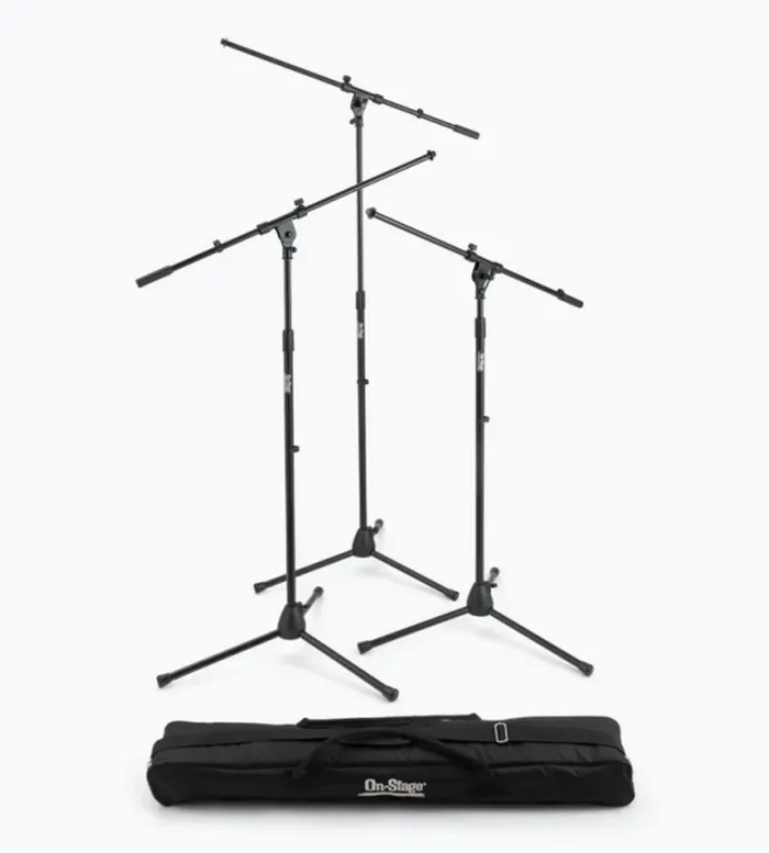 On Stage MSP7703, Three Euro Boom Mic Stands with Bag