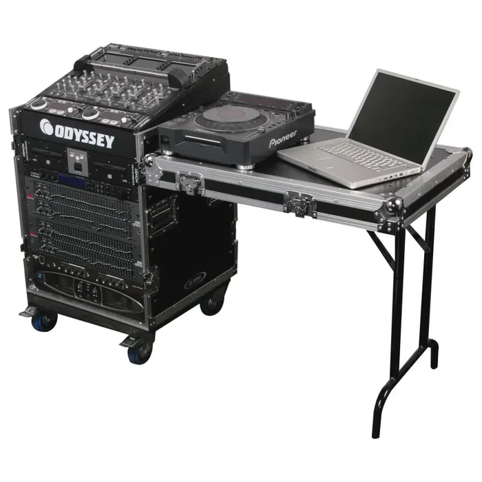 Open Box: Odyssey FZ1112WDLX 11U Top Slanted 12U Vertical Pro Combo Rack with Side Table and Casters