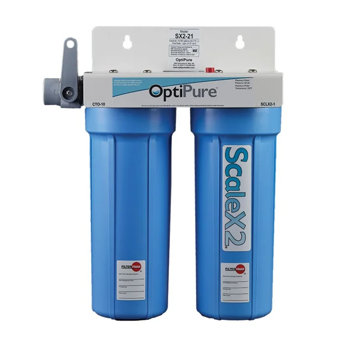 Optipure 10″ Dual Housing Water w/ Sediment 0.5 Micron 1.5 gpm 15k Cap Scale System
