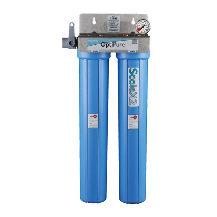 Optipure 20″ Dual Housing Water System Sediment 0.5 Micron 3 gpm 30k Cap Scale
