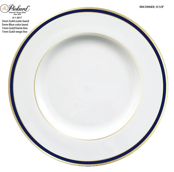 Pickard Signature Ultra White Dinner Plate With Cobalt/Gold Rim
