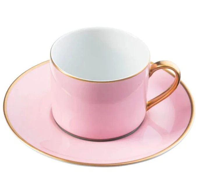Pickard Ultra White Colorsheen Pink & Gold Cup & Saucer