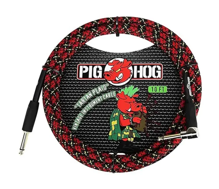 Pig Hog PCH10PLR “Tartan Plaid” Right Angle Instrument Cable – 10ft