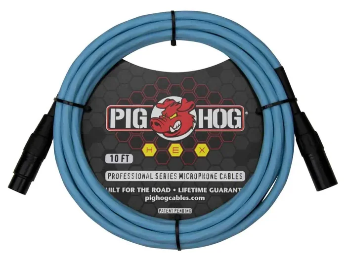 PigHog PHMH10DB, Hex Series Mic Cables – (Daphne Blue, 10ft)