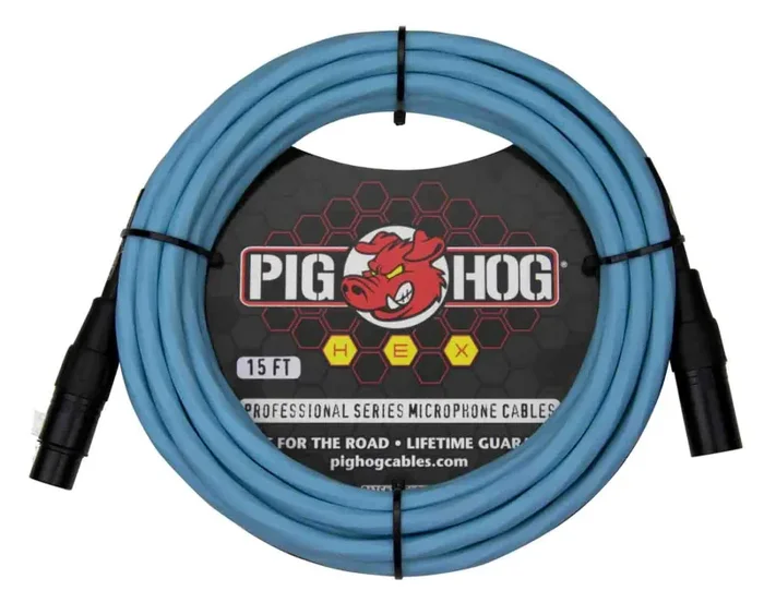PigHog PHMH15DB, Hex Series Mic Cables (Daphne Blue, 15ft) Hot on Sale