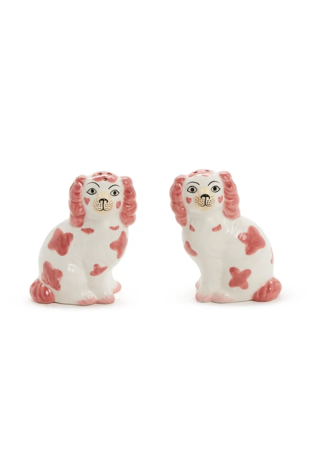 PINK STAFFORDSHIRE DOG SALT AND PEPPER SHAKER SET