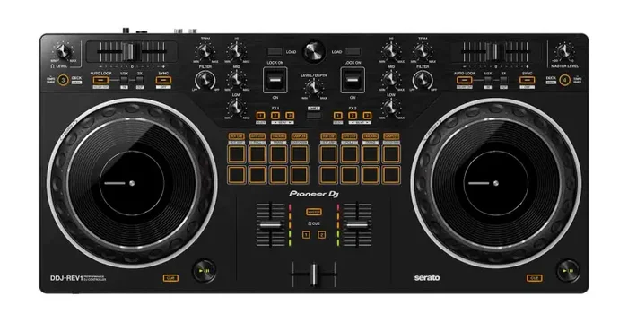 Pioneer DJ DDJ-REV1 2 Channel DJ Controller Package with Desktop Monitor System and Headphones