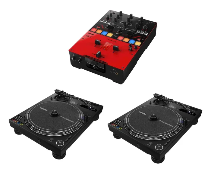Pioneer DJ PLX-CRSS12 Hybrid Turntable Package with 2-Channel DJ Mixer S5 for Serato DJ Pro