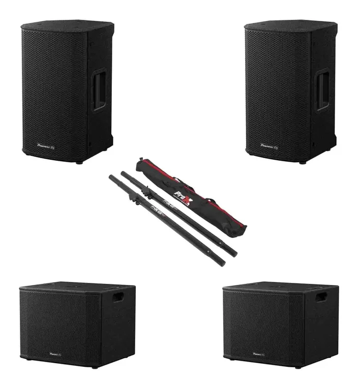 Pioneer DJ XPRS Active Loudspeaker Package with ProX Adjustable Speaker Pole Mounts Hot on Sale