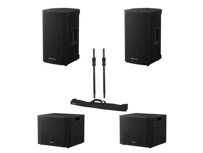 Pioneer DJ XPRS Active Subwoofers Package with Gator ID Speaker Sub Pole and Carry Bag on Sale