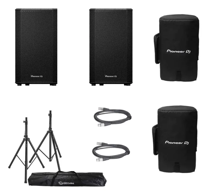 Pioneer Dj XPRS102, 10″ Active Loudspeaker DJ Package with Speaker Covers, Stands and Cables