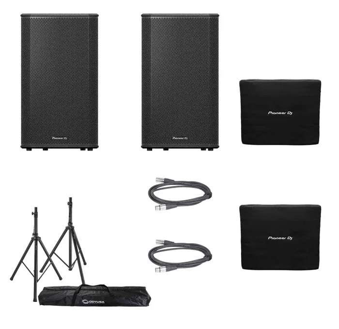 Pioneer Dj XPRS152, 15″ Active Speaker DJ Package with Speaker Covers, Stands and Cables