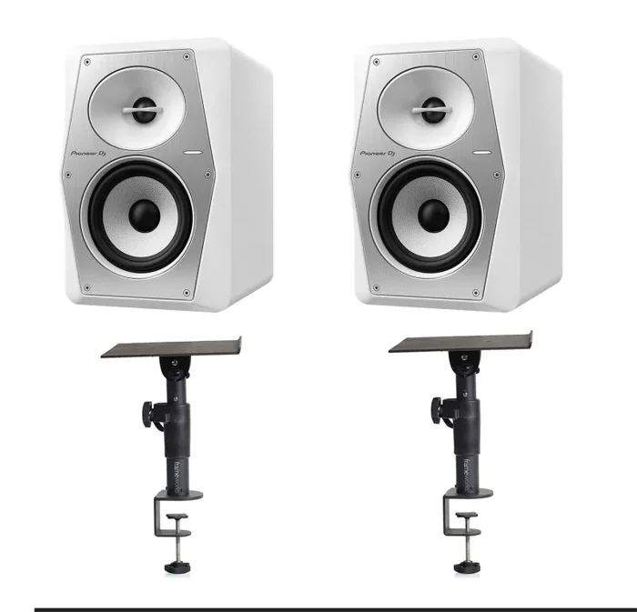 Pioneer VM-50 White Studio Monitor Package with desktop clamp mount