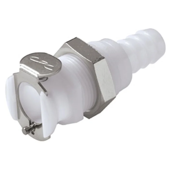 PLCD16006 Valved Panel Mount Hose Barb Coupling Body 3/8 ID Barb