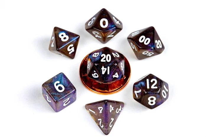Polyhedral Dice Set – 10mm Mini Dice (Stardust Galaxy)
