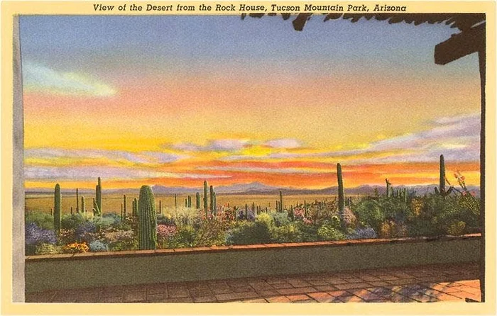 Postcard AZ-156 Sunset, Rock House, Tucson