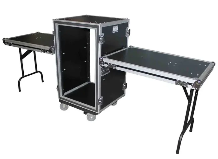 ProX T-16RSPWDT 16U Vertical Shockproof Amp Rack Case with Casters and Side Tables 19″ Depth