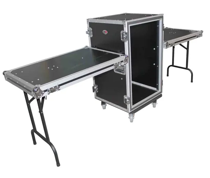 ProX T-18RSP24DST, 18U Vertical Shockproof Amp Rack Case W-Side Tables and 4 Casters – 24 In Rail to Rail