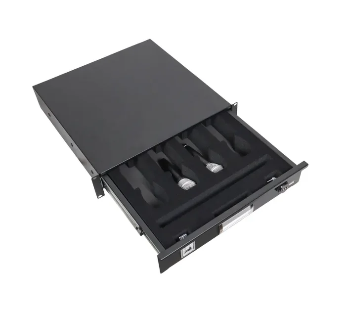 ProX T-2RD-18-WMF, 2U Rack Space for 4 MICs with Foam and Rack Mount Drawer – Black