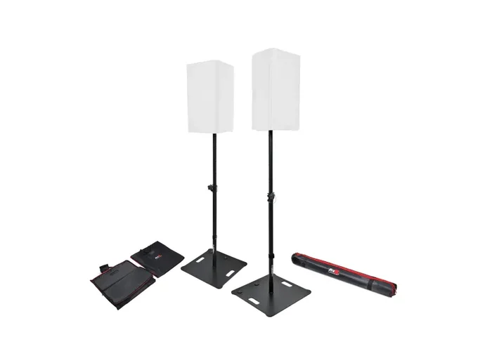 ProX X-POLARIS BL X2 POLARIS Portable Speaker and Lighting Pair Stand Kit with Square Base Plate, Adjustable Pole, Carry Bags – Black Finish