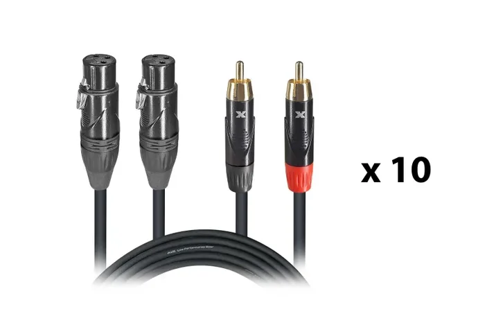 ProX XC-DRXF10 X10, DJ Package High Performance Dual Cable RCA Male to Dual XLR Female Cable in 10 Feet- Set of 10
