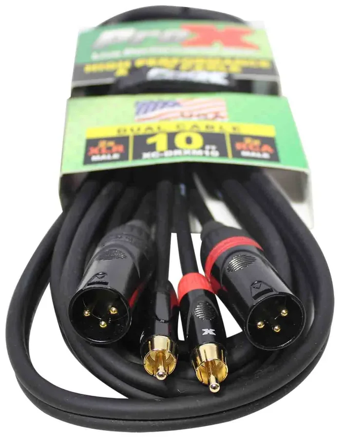 Prox XC-DRXM10 Unbalanced Dual RCA-M to Dual XLR3-M High Performance Audio Cable – 10 Feet